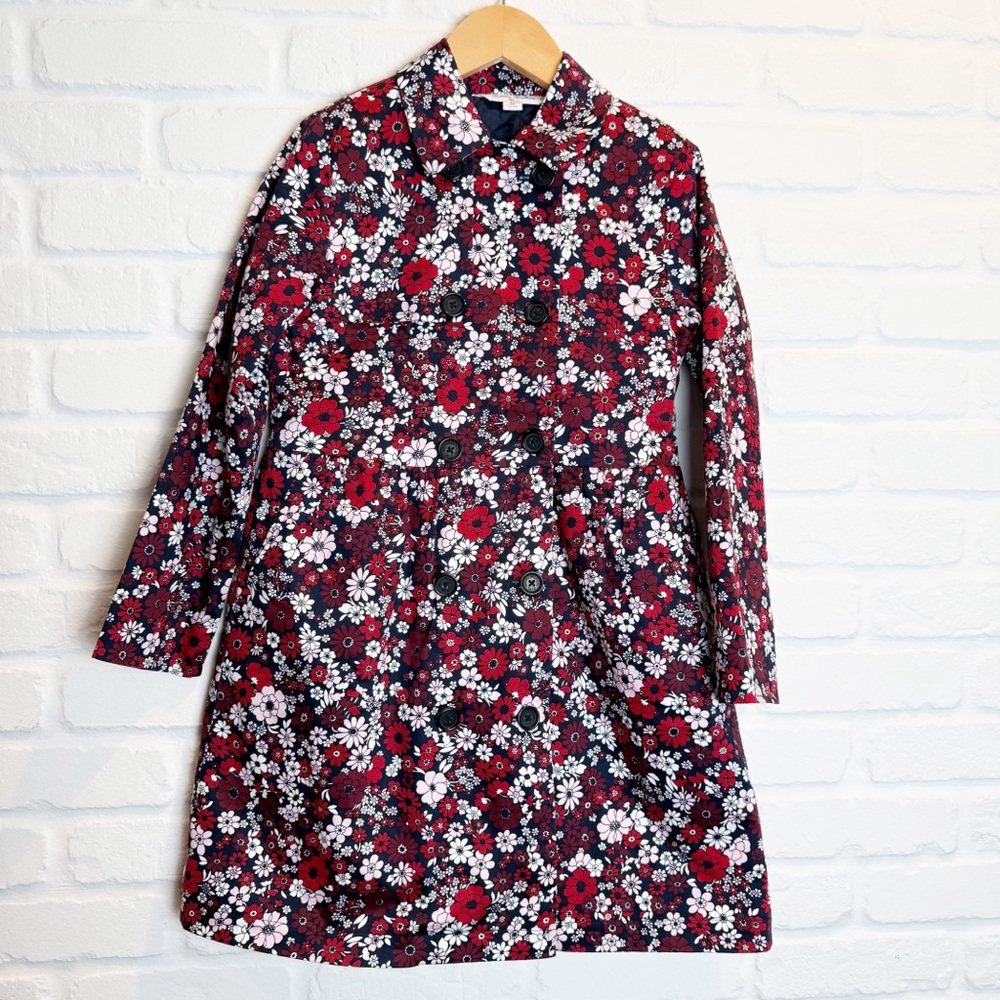 Brooks Brothers Fleece Navy Red Pink Floral Peacoat Quilted Double Breasted M